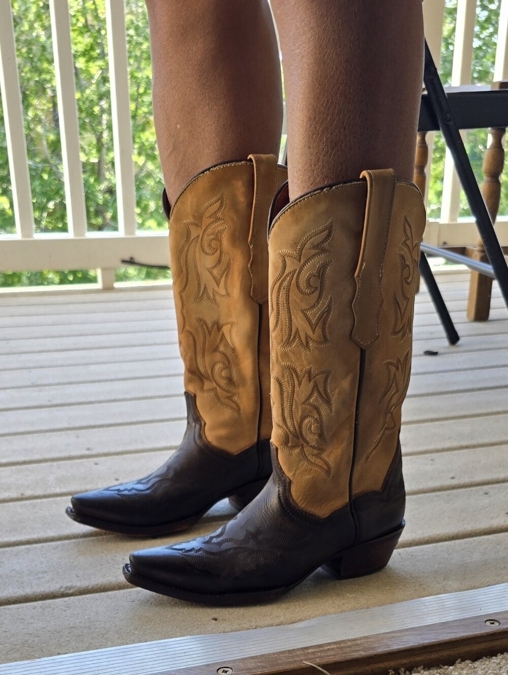 Classic Two-Tone Western Cowboy Boots - Tan and Brown